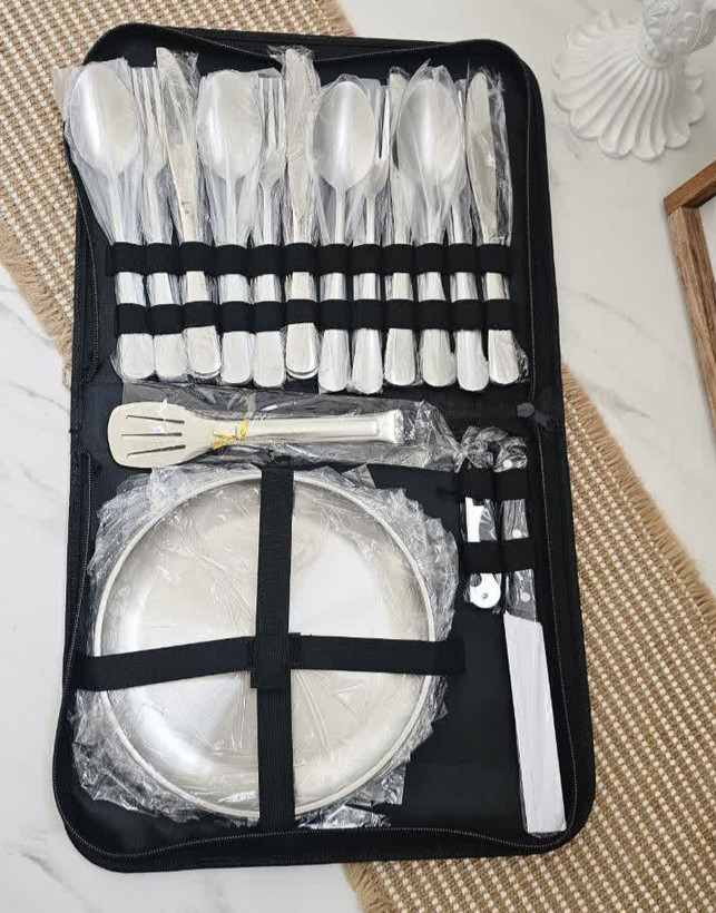 ست ظروف مسافرتی(کمپینگ) استیل ۶ نفره کیف دار