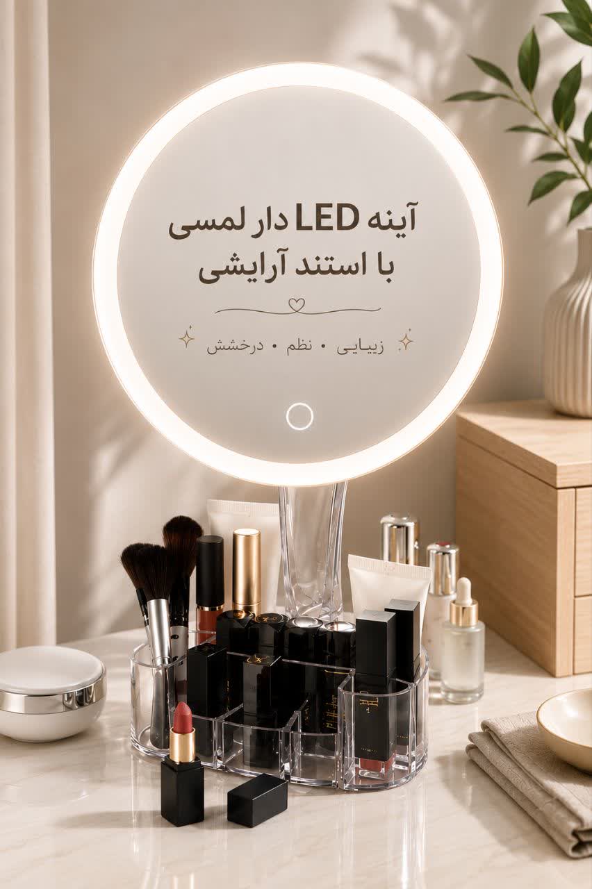 آینه آرایشی چراغ دار رومیزی همراه با استند آرایشی